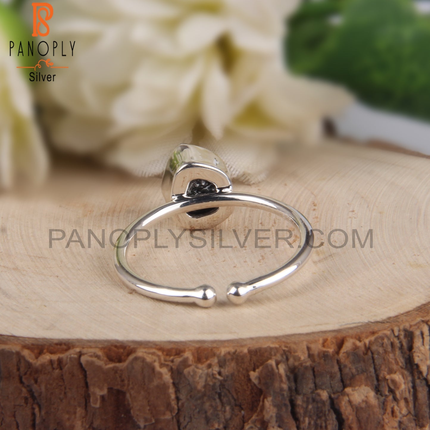 Black Diamond Rough 925 Sterling Silver Open Ring