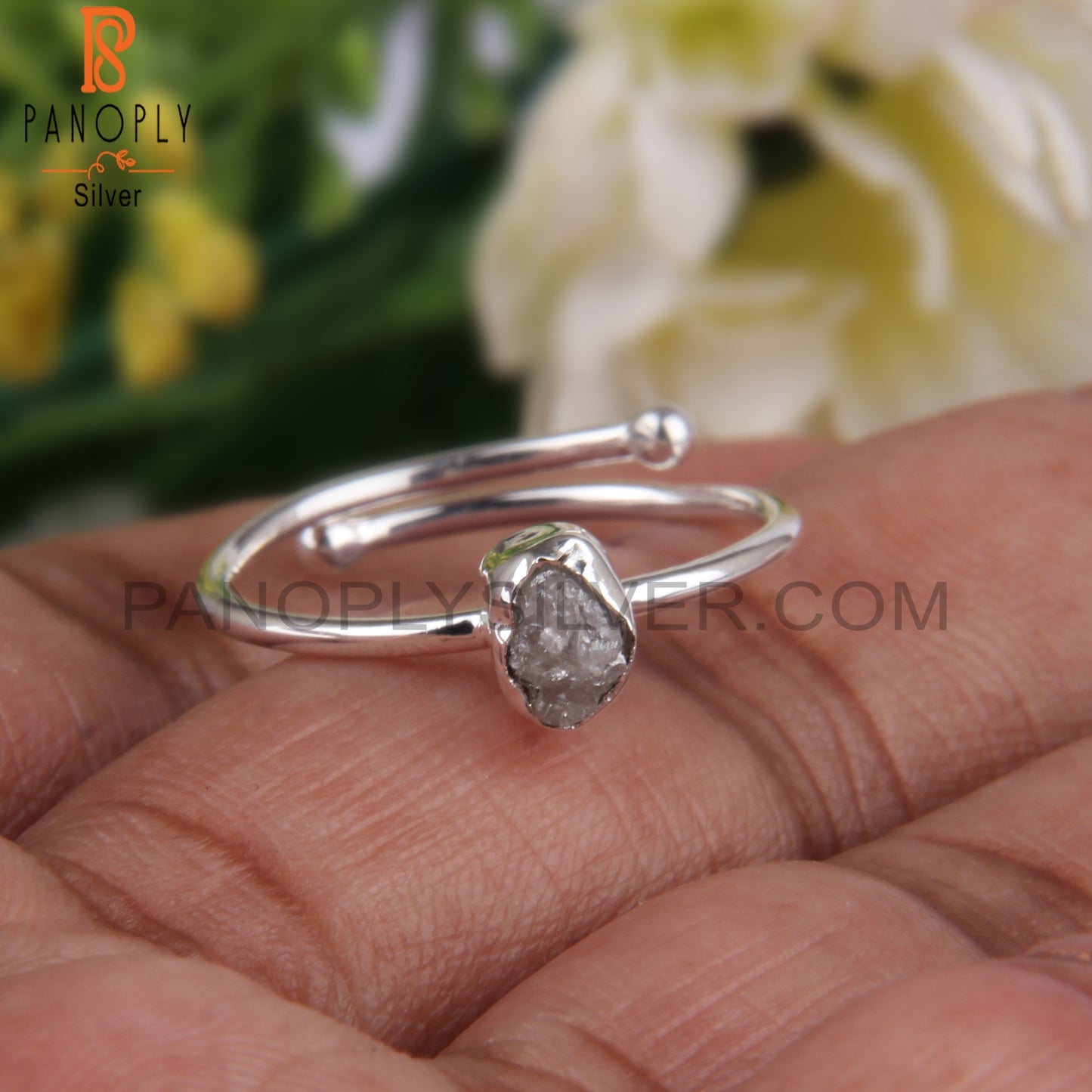 Diamond Rough 925 Sterling Silver Open Pretty Ring