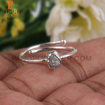 Diamond Rough 925 Sterling Silver Open Pretty Ring