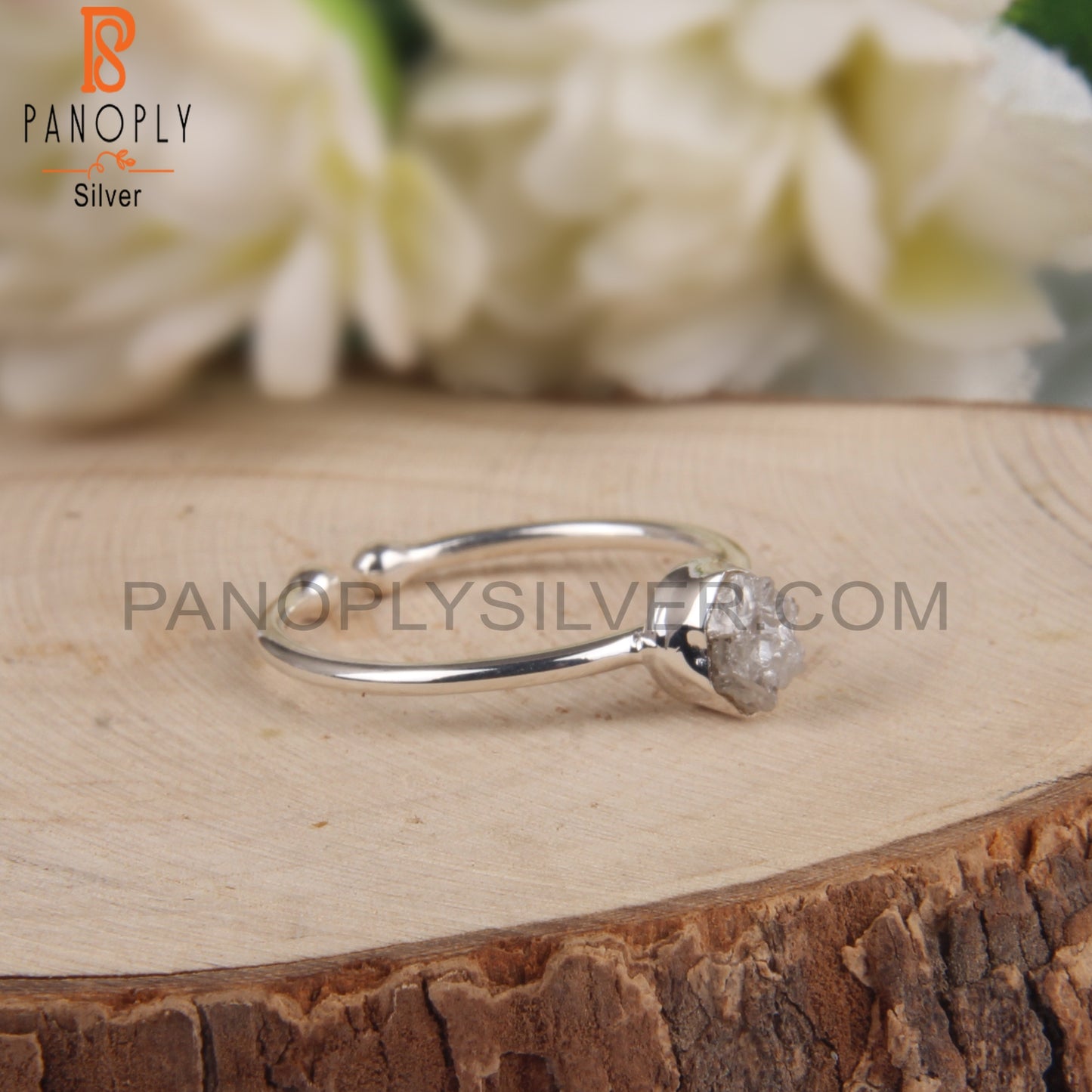 Rough Diamond 925 Sterling Silver Open Ring For Daily Wear