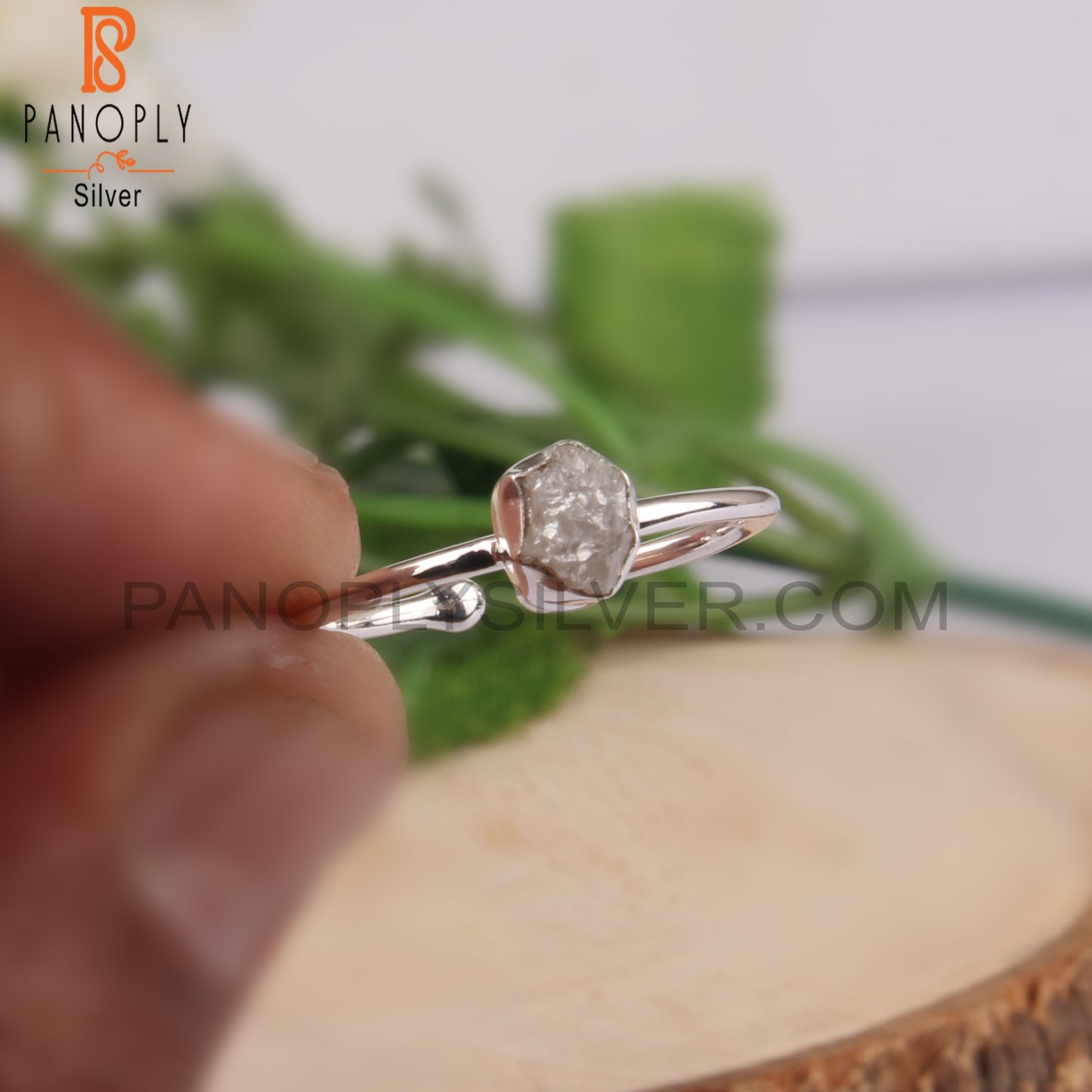 Rough Diamond 925 Sterling Silver Open Ring For Daily Wear