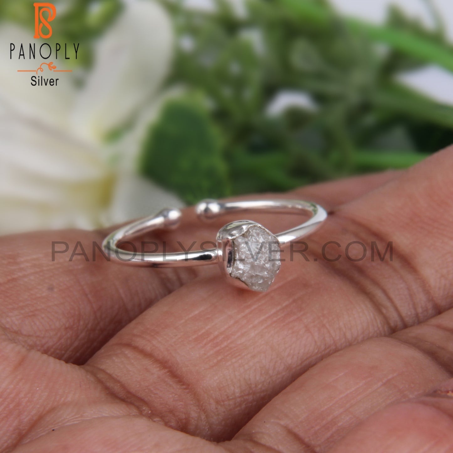 Rough Diamond 925 Sterling Silver Open Ring For Daily Wear