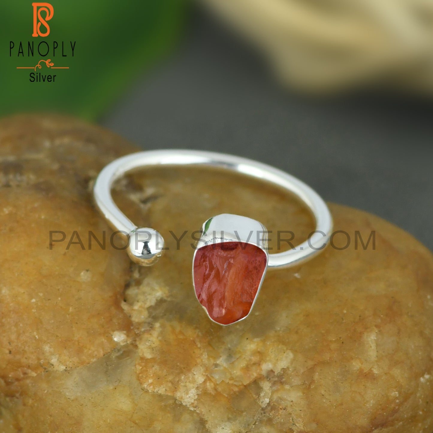 Carnelian Rough Adjustable 925 Sterling Silver Ring