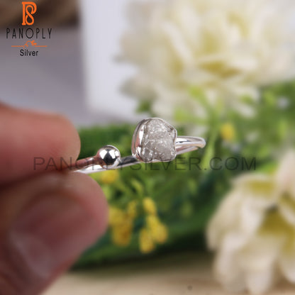 Diamond Rough 925 Silver Adjustable Open Ring