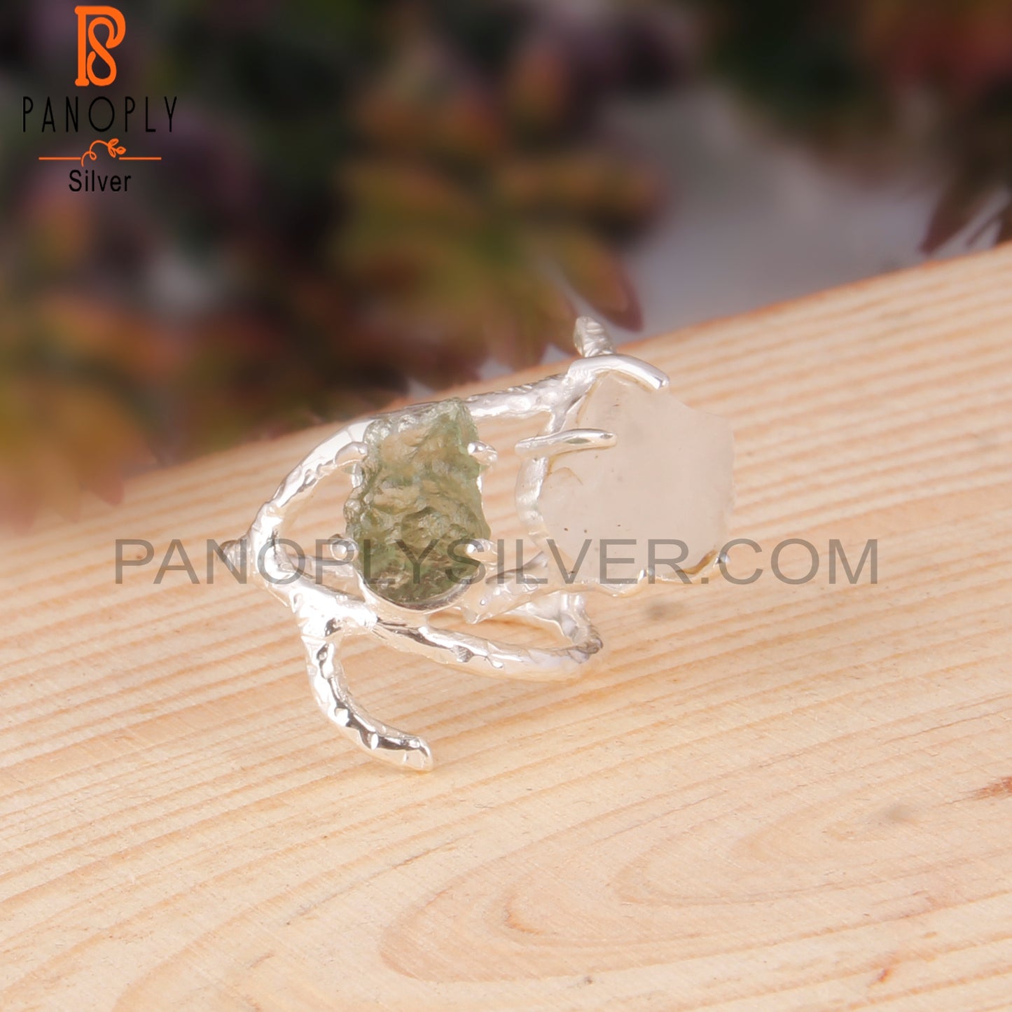 Libyan Desert Glass & Moldavite 925 Sterling Silver Ring