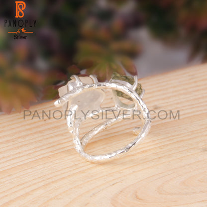 Libyan Desert Glass & Moldavite 925 Sterling Silver Ring