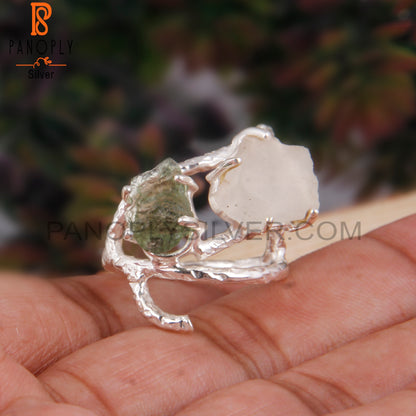 Libyan Desert Glass & Moldavite 925 Sterling Silver Ring