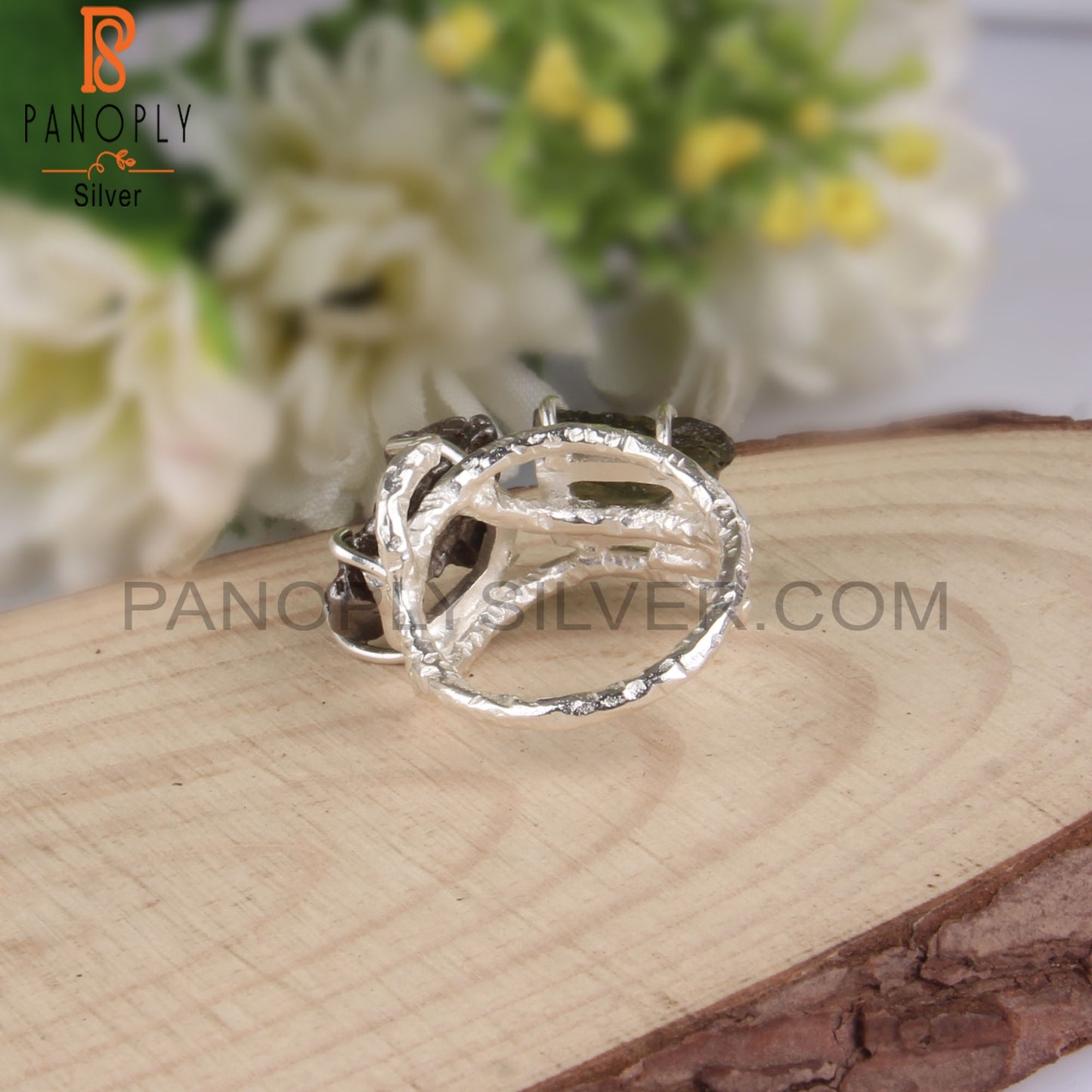 Rough Meteorite & Moldavite 925 Silver Party Wear Ring