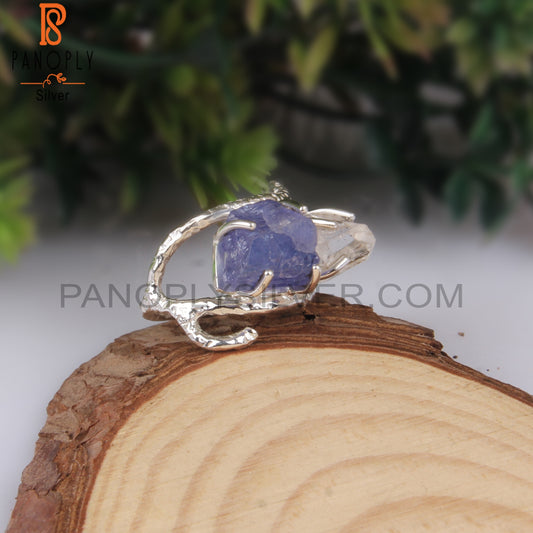 Rough Herkimer Diamond & Tanzanite 925 Women’s Ring