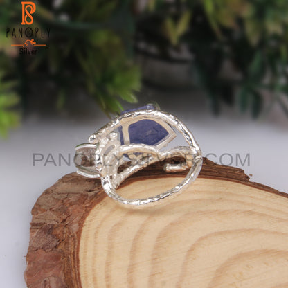 Rough Herkimer Diamond & Tanzanite 925 Women’s Ring