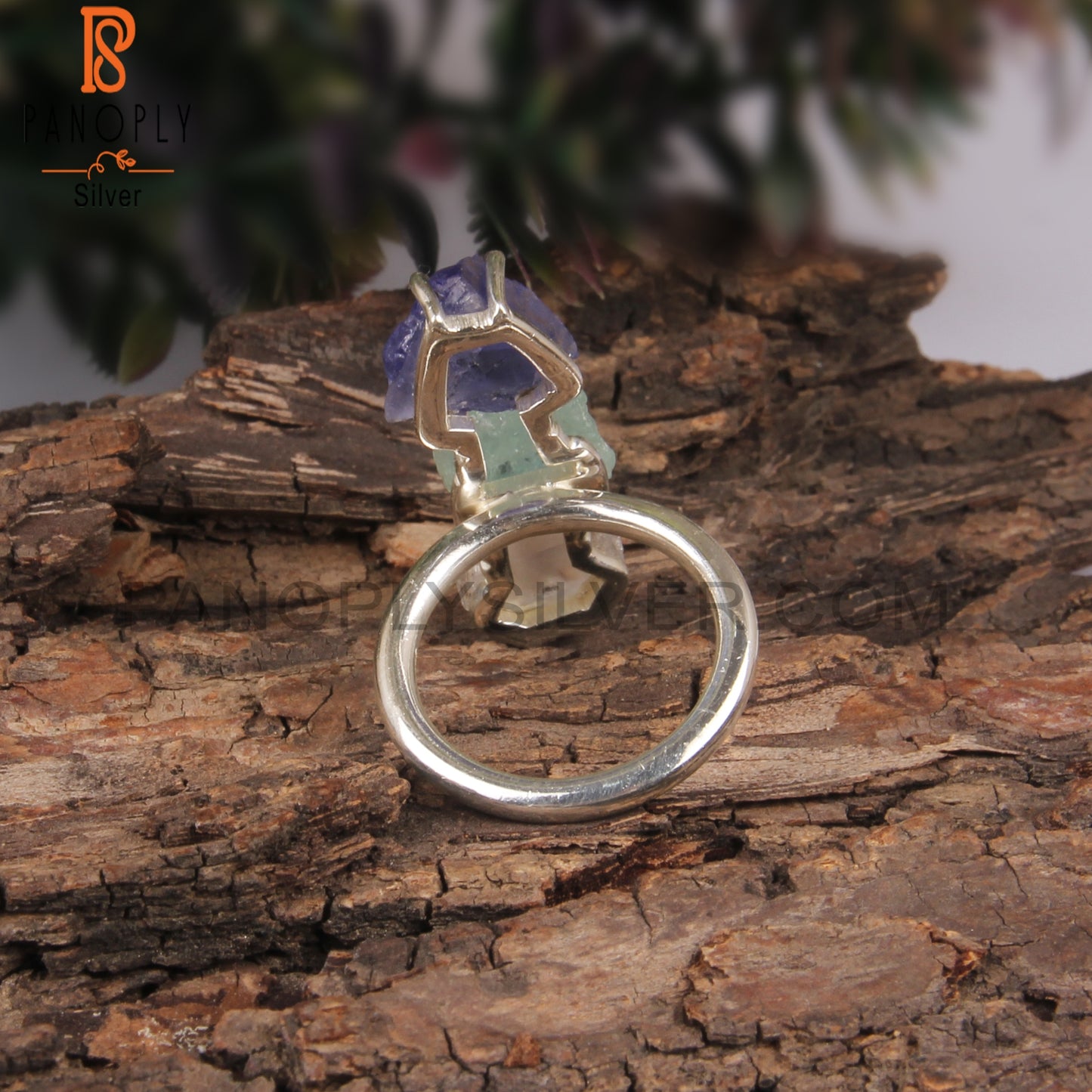 Herkimer Diamond, Aquamarine, Tanzanite 925 Silver Ring