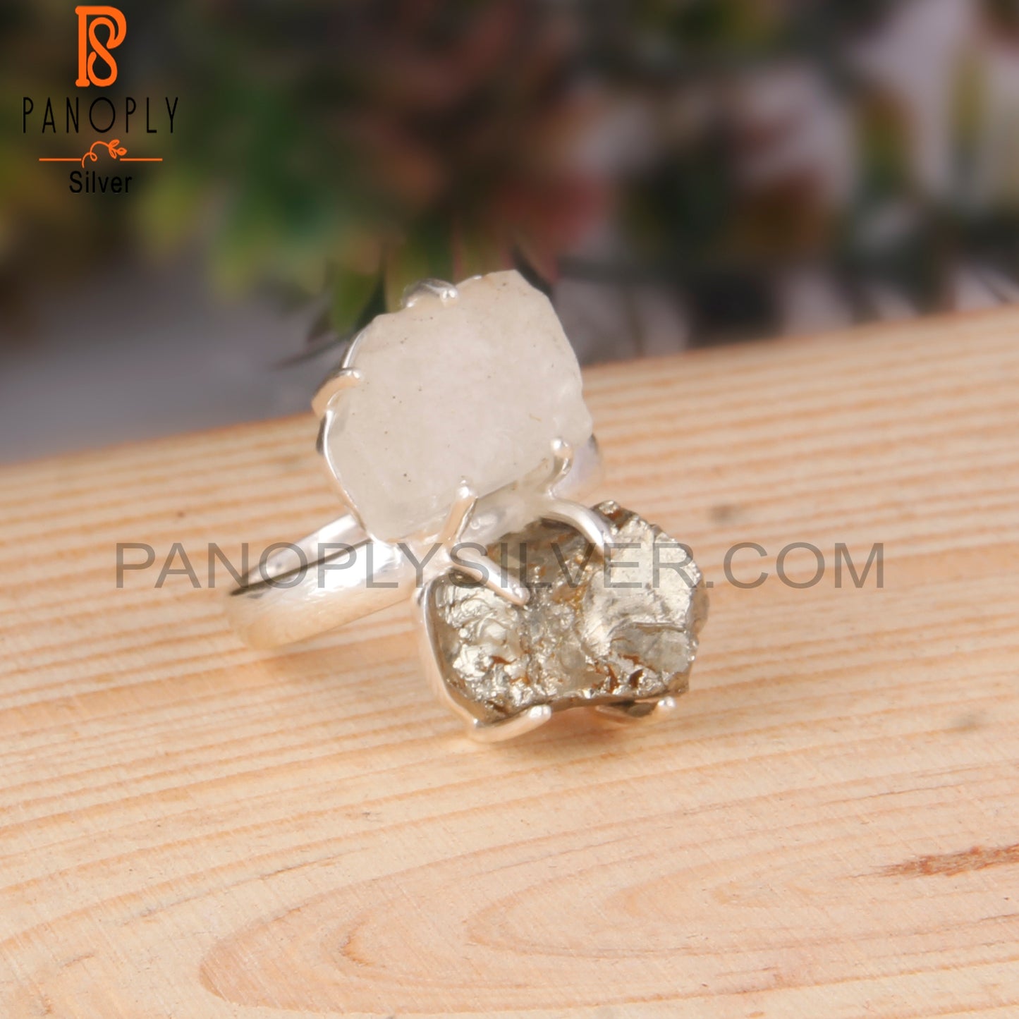 Libyan Desert Glass & Pyrite 925 Sterling Silver Ring