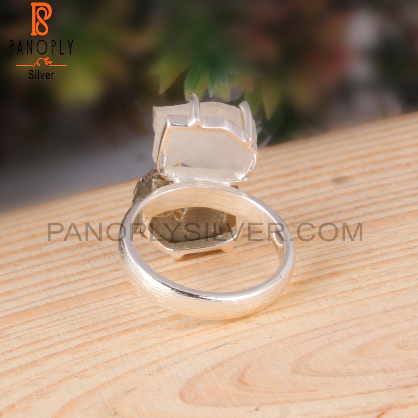 Libyan Desert Glass & Pyrite 925 Sterling Silver Ring