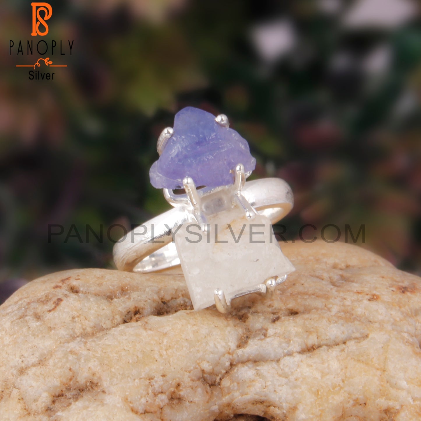 Libyan Desert Glass & Tanzanite 925 Sterling Silver Ring
