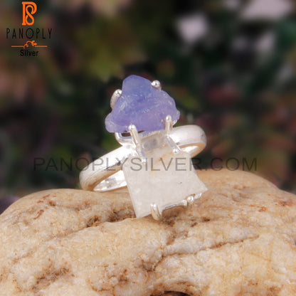 Libyan Desert Glass & Tanzanite 925 Sterling Silver Ring