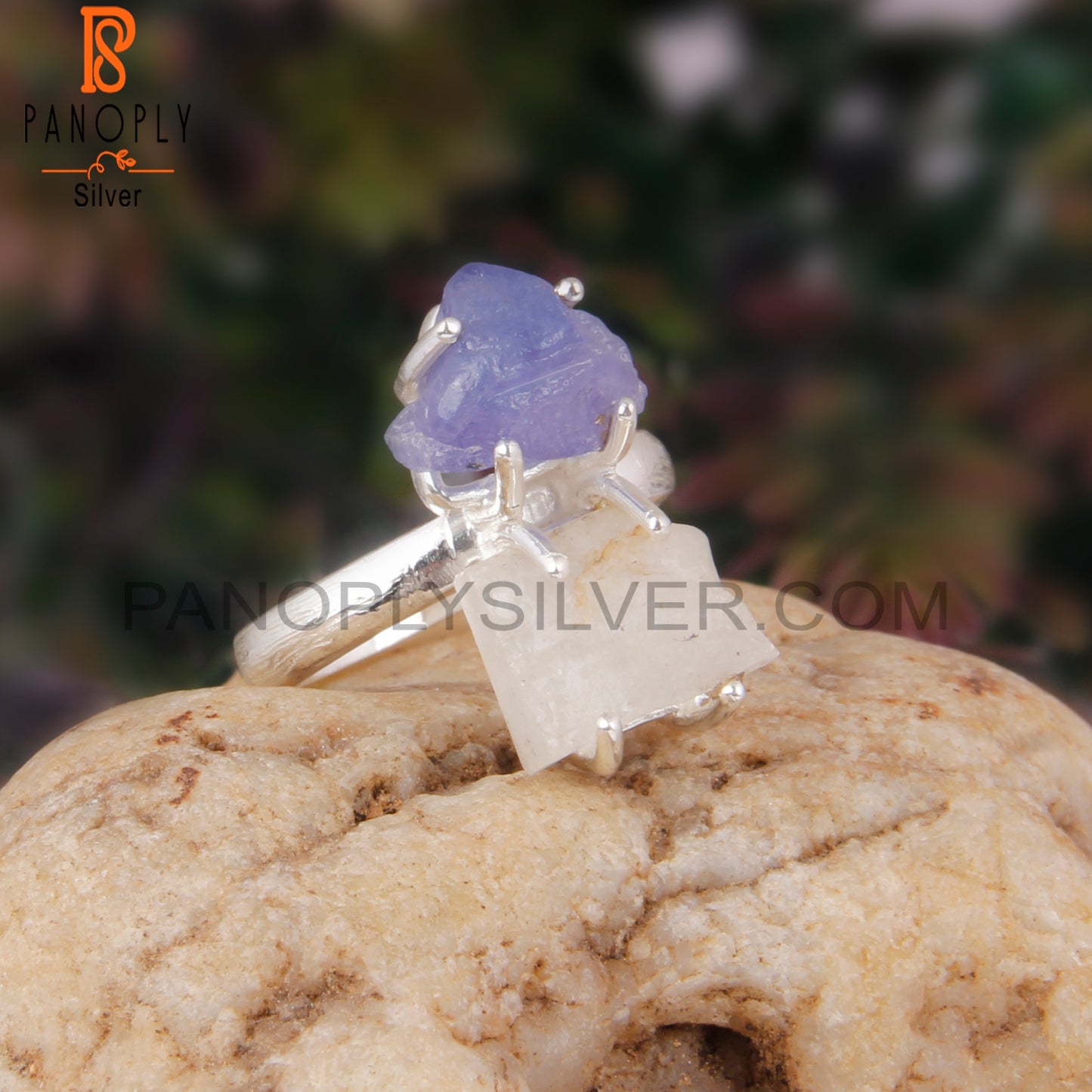 Libyan Desert Glass & Tanzanite 925 Sterling Silver Ring