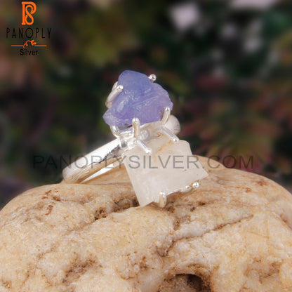 Libyan Desert Glass & Tanzanite 925 Sterling Silver Ring