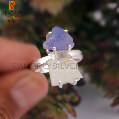 Libyan Desert Glass & Tanzanite 925 Sterling Silver Ring