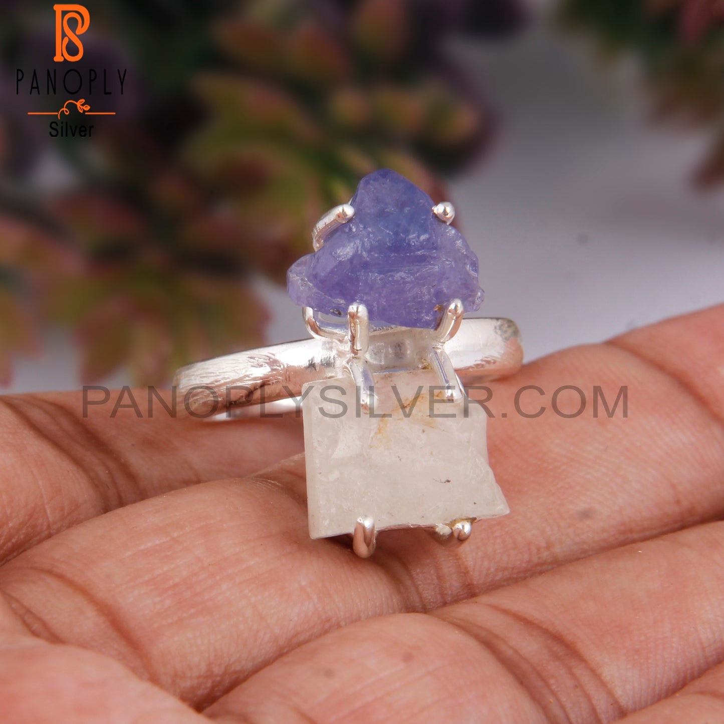 Libyan Desert Glass & Tanzanite 925 Sterling Silver Ring