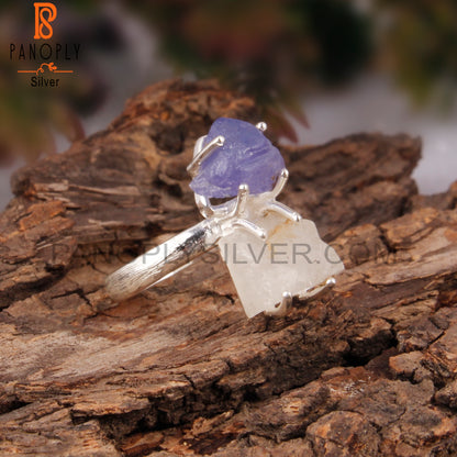 Libyan Desert Glass & Tanzanite 925 Sterling Silver Ring