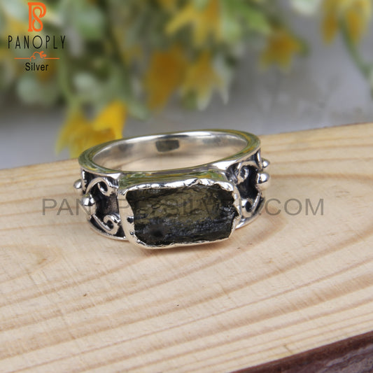 Moldavite Rough Gemstone 925 Silver Aesthetic Ring