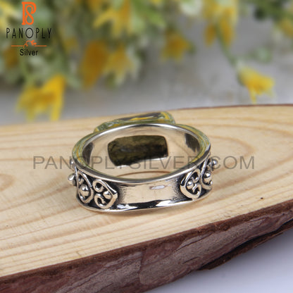 Moldavite Rough Gemstone 925 Silver Aesthetic Ring