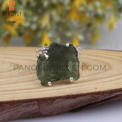 Moldavite Rough 925 Sterling Silver Casual Ring For Gift