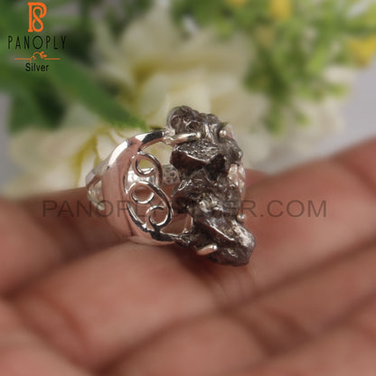 Natural Meteorite Rough Sterling Silver Ring