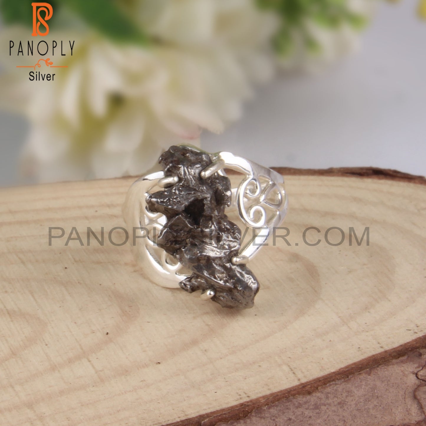 Natural Meteorite Rough Sterling Silver Ring