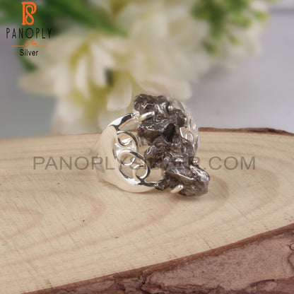 Natural Meteorite Rough Sterling Silver Ring