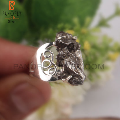 Natural Meteorite Rough Sterling Silver Ring