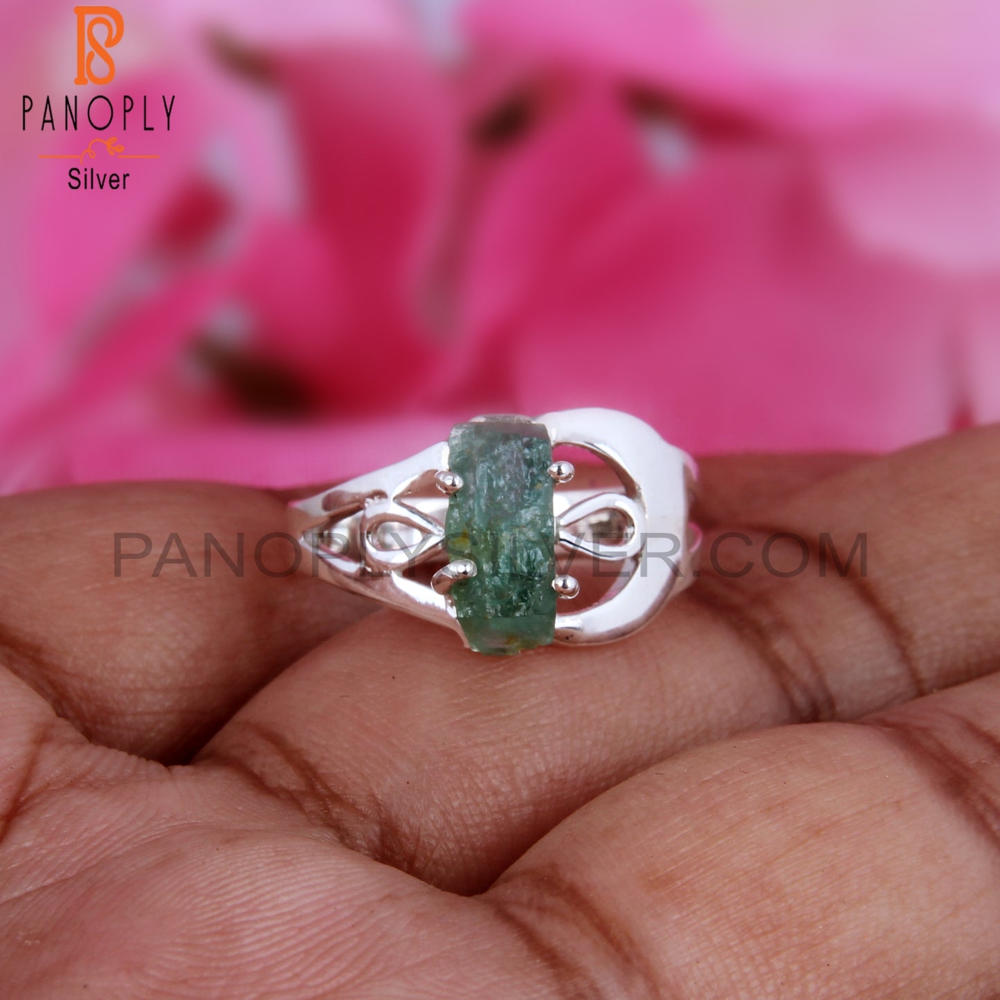 Natural Emerald Rough 925 Sterling Silver Ring