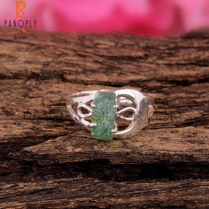 Natural Emerald Rough 925 Sterling Silver Ring