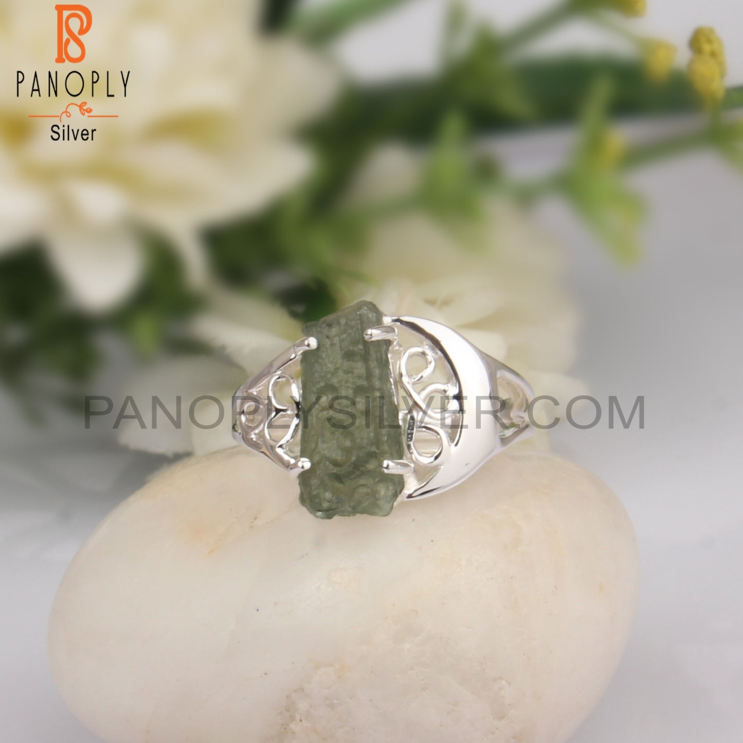 Beautiful Moldavite Rough Sterling Silver 925 Ring