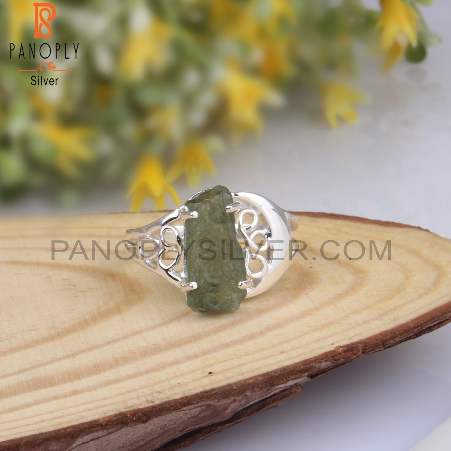 Beautiful Moldavite Rough Sterling Silver 925 Ring