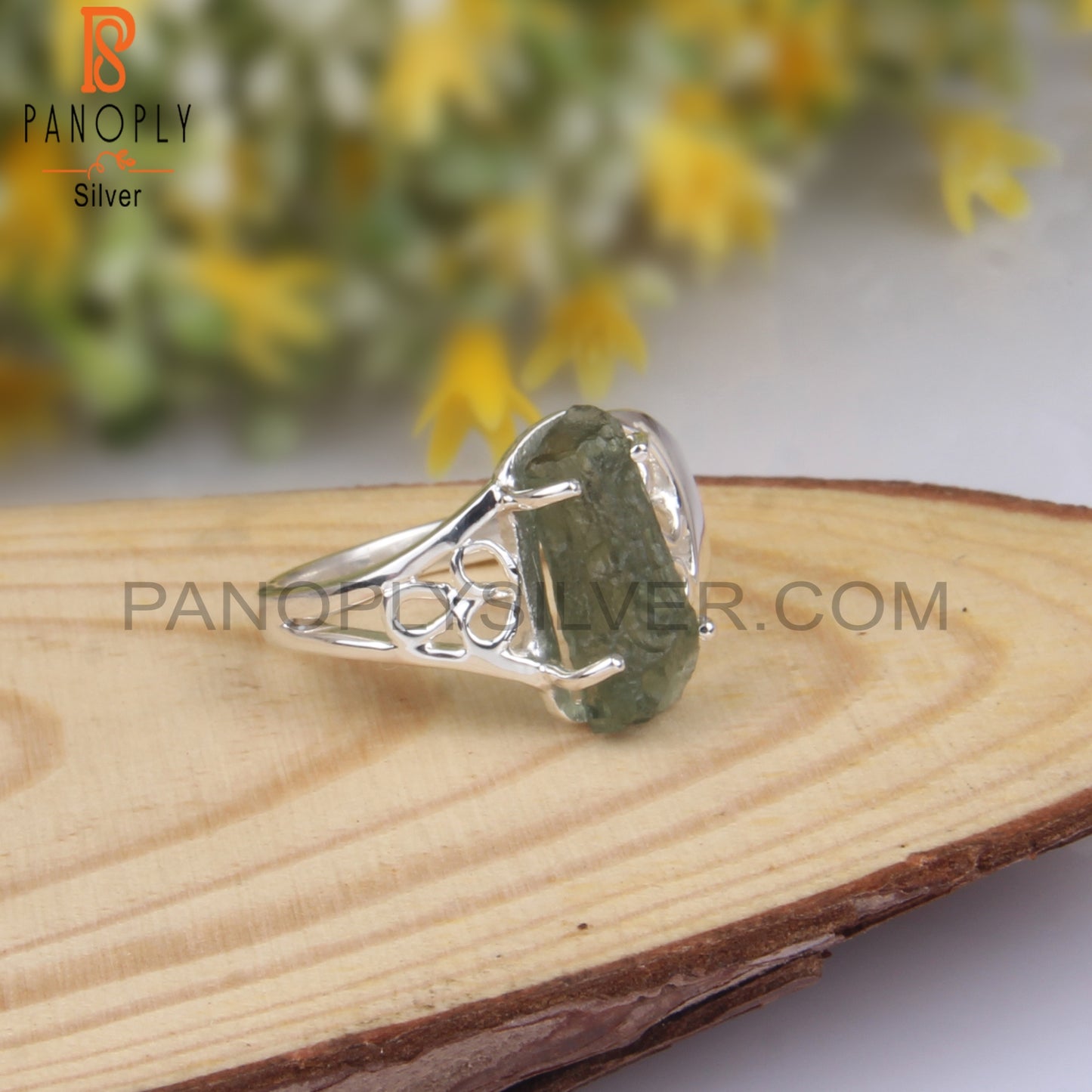 Beautiful Moldavite Rough Sterling Silver 925 Ring