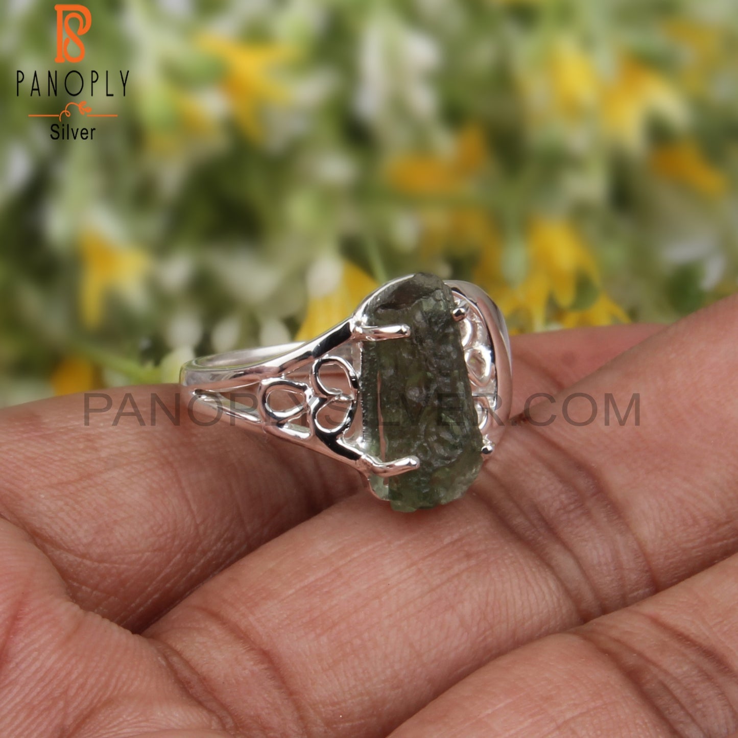 Beautiful Moldavite Rough Sterling Silver 925 Ring