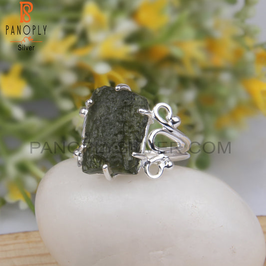 Moldavite Rough Gemstone 925 Sterling Silver Stylish Ring