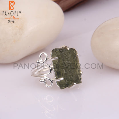 Moldavite Rough Gemstone 925 Sterling Silver Stylish Ring