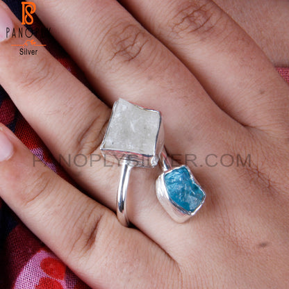 Apatite & Libyan Desert Glass 925 Sterling Silver Ring