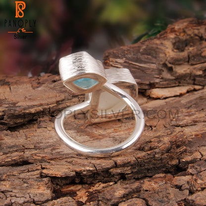 Apatite & Libyan Desert Glass 925 Sterling Silver Ring