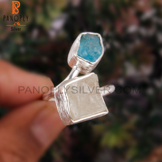 Apatite & Libyan Desert Glass 925 Sterling Silver Ring