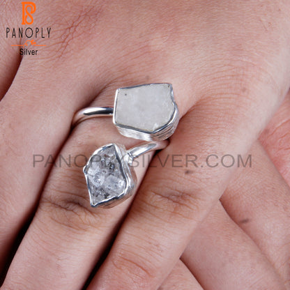 Herkimer Diamond & Libyan Desert 925 Sterling Silver Ring