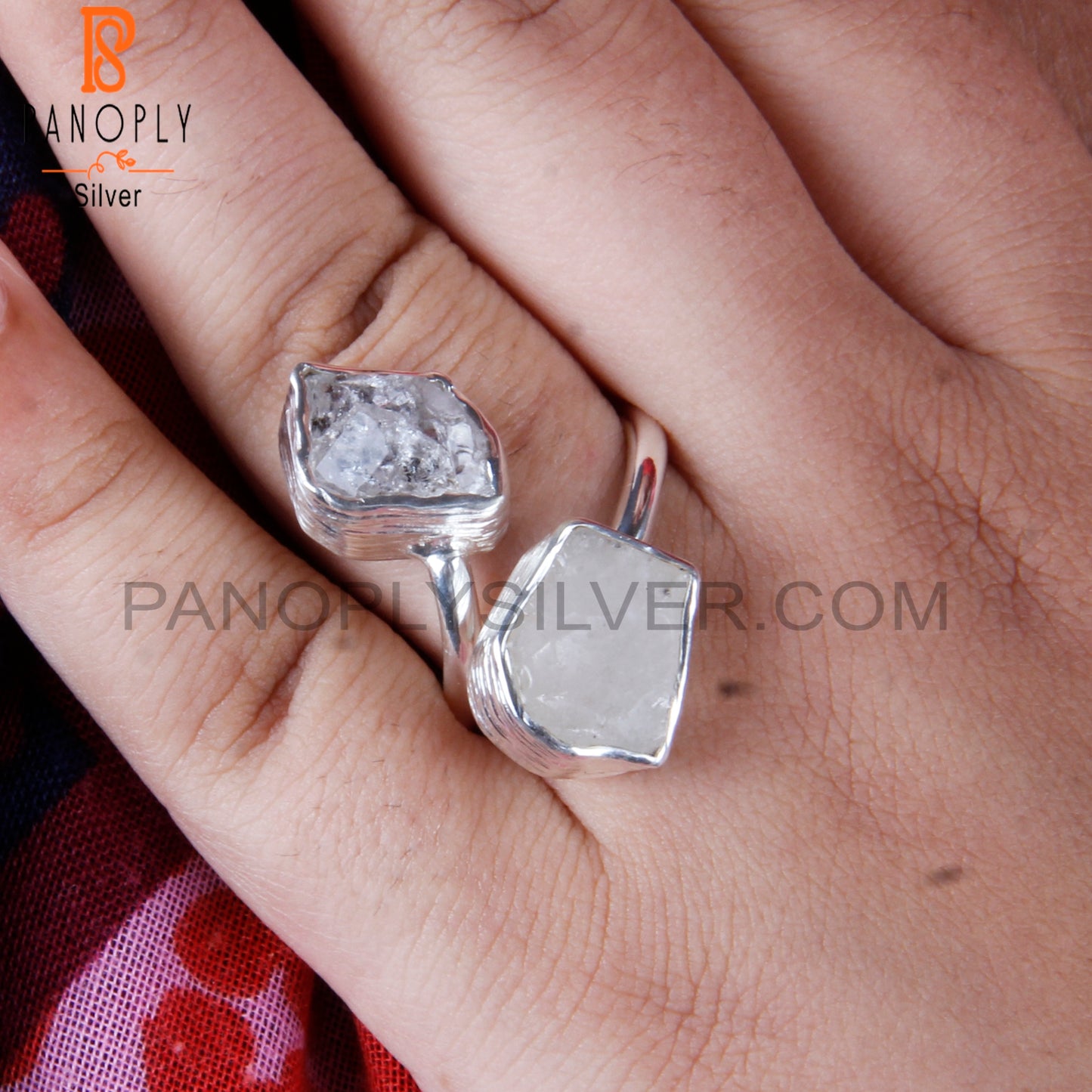 Herkimer Diamond & Libyan Desert 925 Sterling Silver Ring