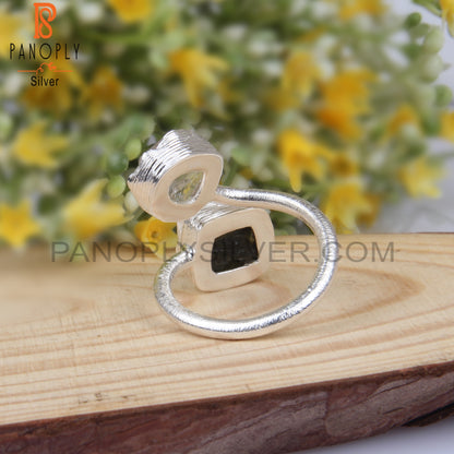 Herkimer Diamond & Moldavite 925 Silver Adjustable Ring