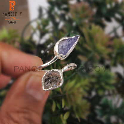 Herkimer Diamond & Tanzanite Gemstone Silver 925 Stamp Ring