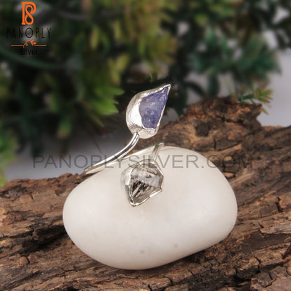 Herkimer Diamond & Tanzanite Gemstone Silver 925 Stamp Ring