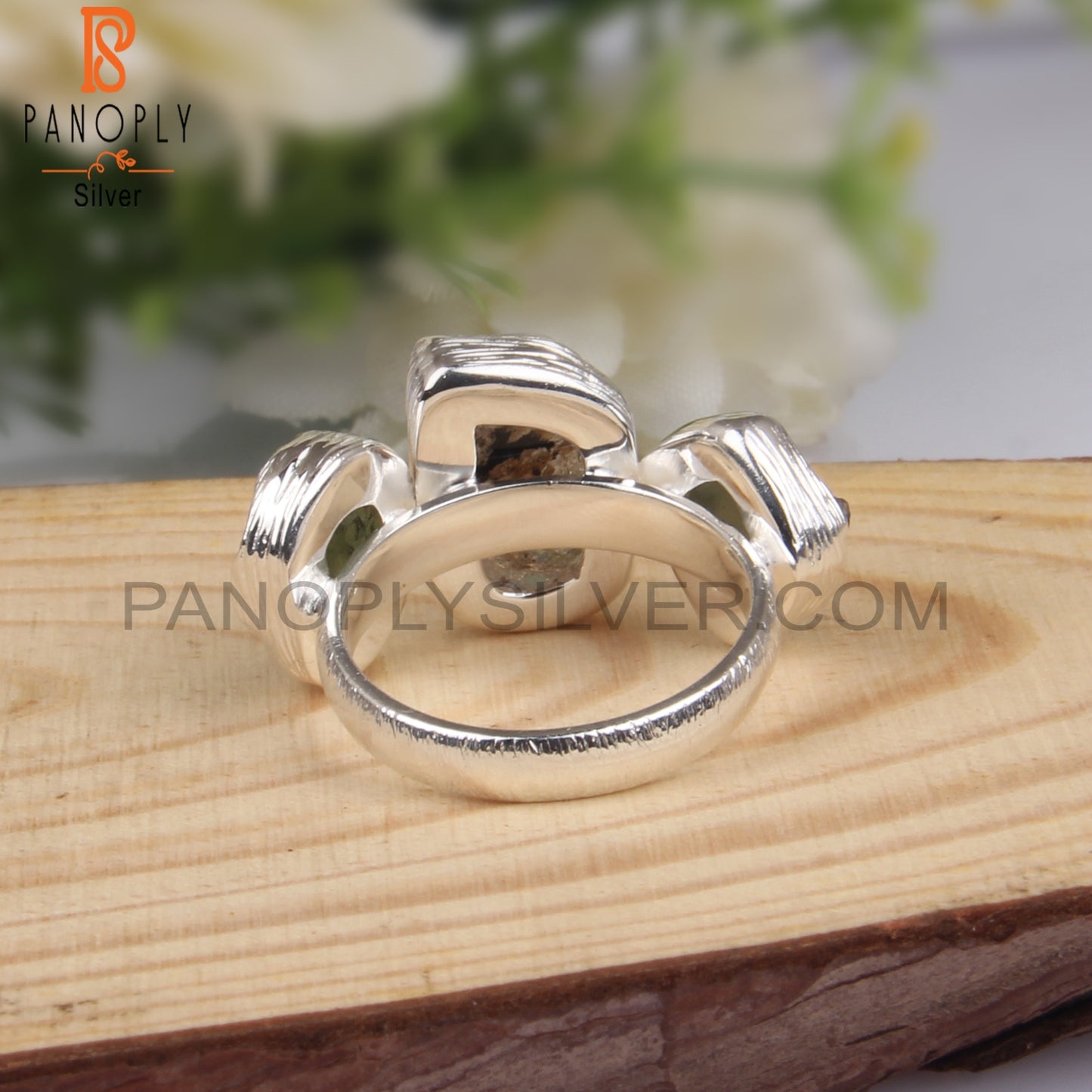 Moldavite & Herkimer Diamond 925 Sterling Silver Ring