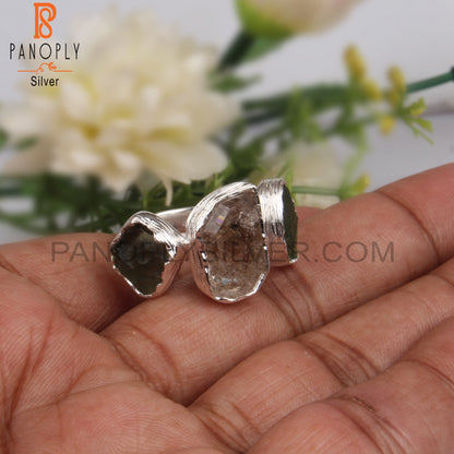 Moldavite & Herkimer Diamond 925 Sterling Silver Ring