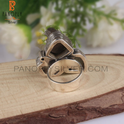 Moldavite, Meteorite, Herkimer Diamond CZ, 925 Silver Ring